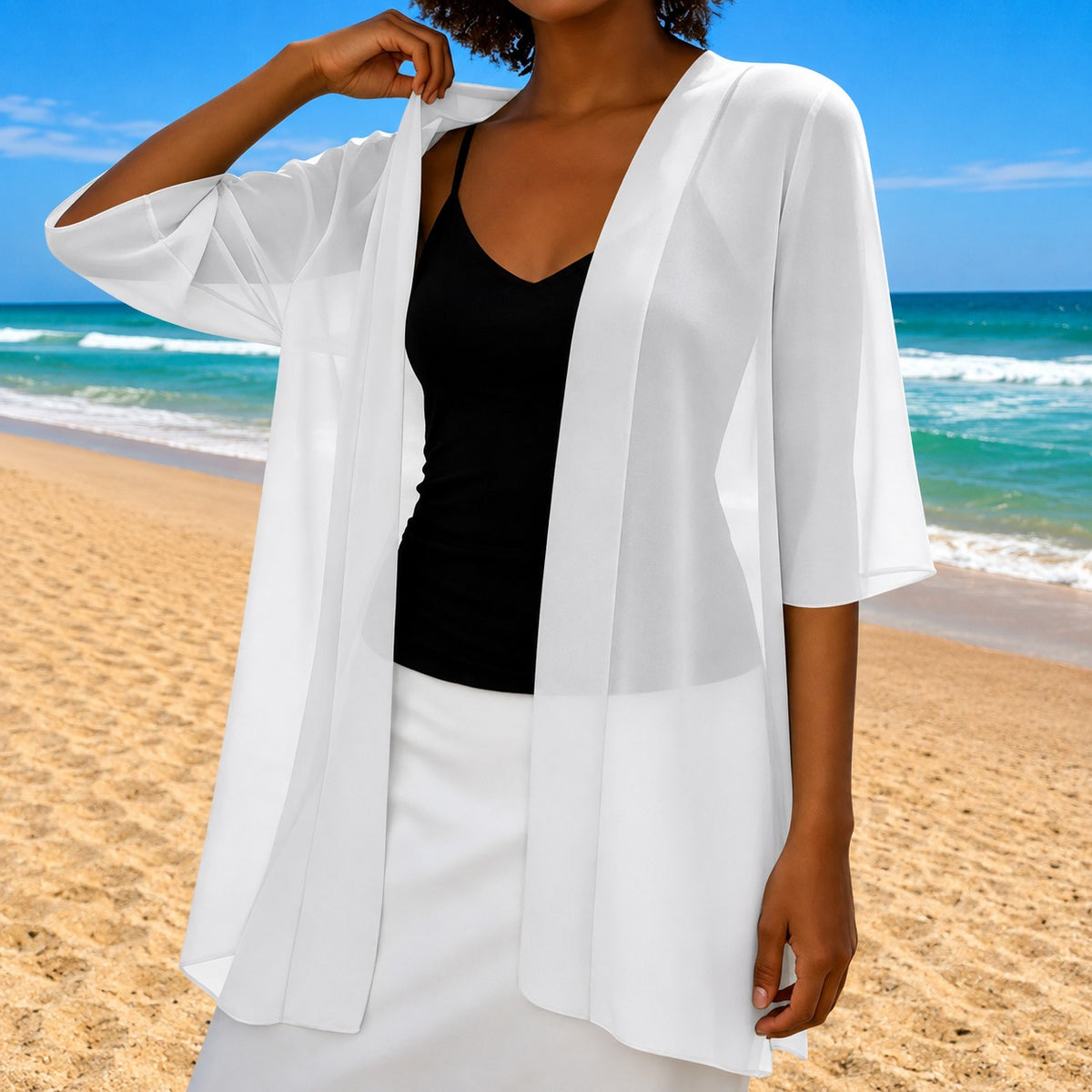 Cardigan Brielle™ with Lightweight Sheer Fabric and Open Front