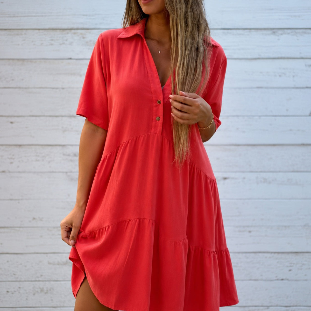 Dress Jasmine™ in Cotton with Shirt Collar and Relaxed Fit