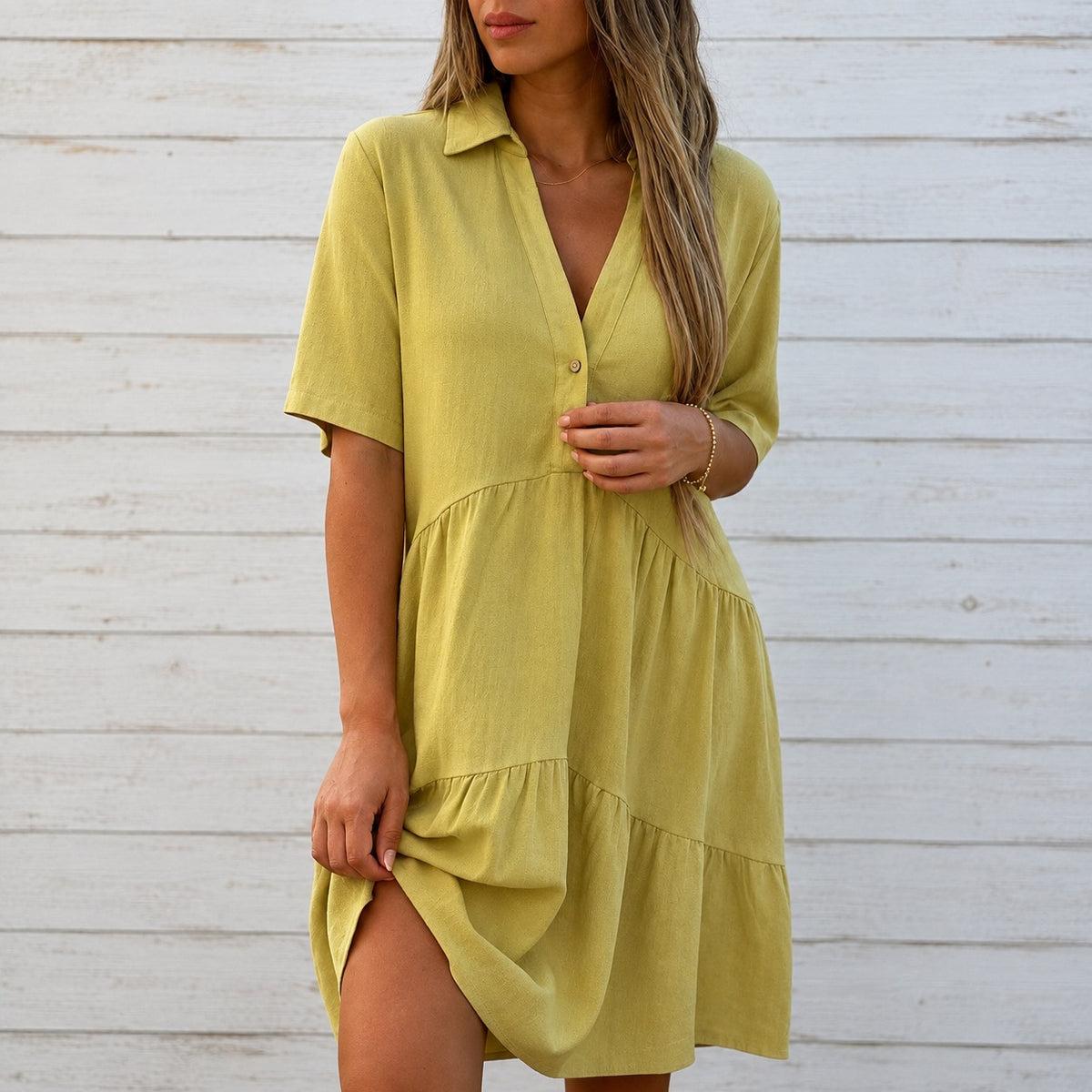 Dress Jasmine™ in Cotton with Shirt Collar and Relaxed Fit