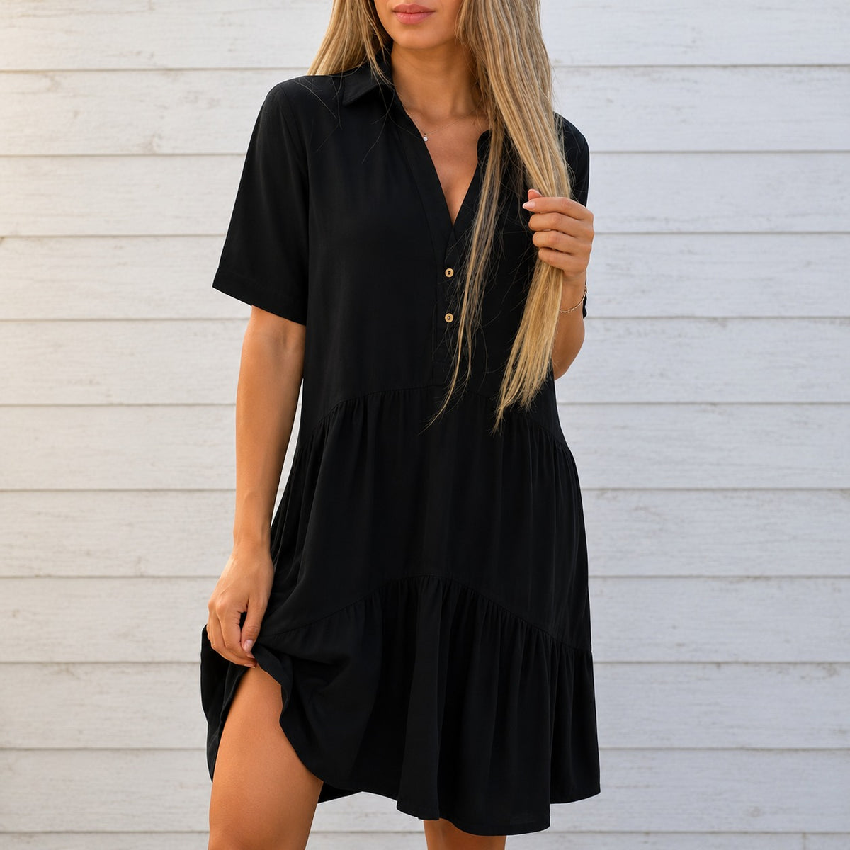 Dress Jasmine™ in Cotton with Shirt Collar and Relaxed Fit