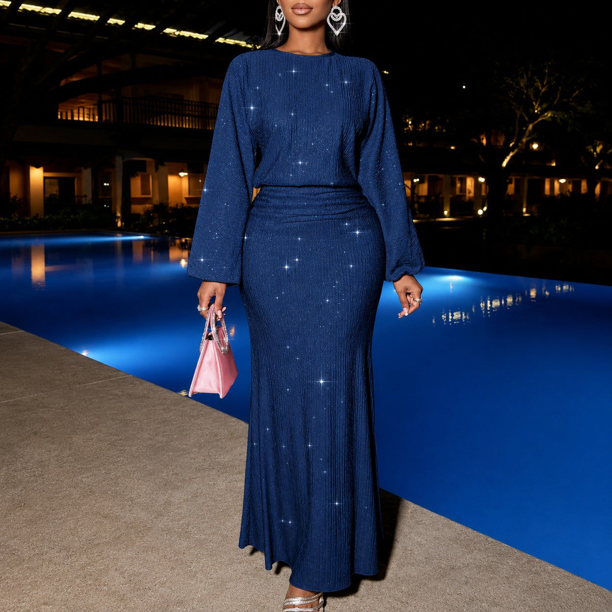 Dress Rosalind™ with Shimmering Effect, Defined Waist and Long Sleeves
