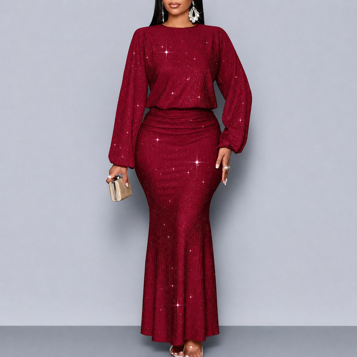 Dress Rosalind™ with Shimmering Effect, Defined Waist and Long Sleeves