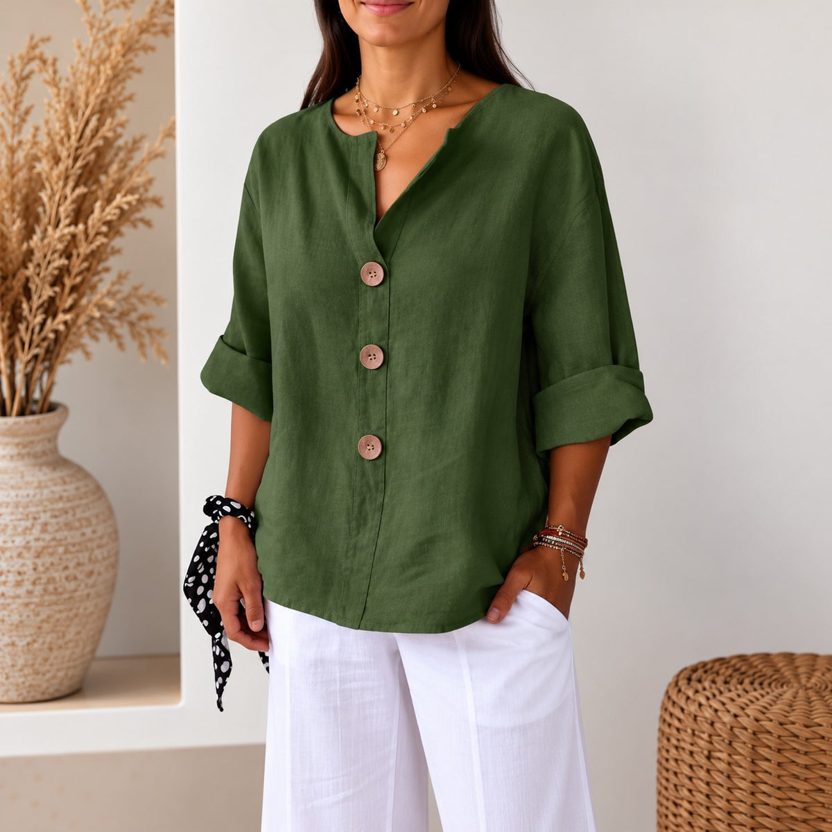Avelora™ Blouse with Relaxed Fit, Front Buttons and Easy Drape