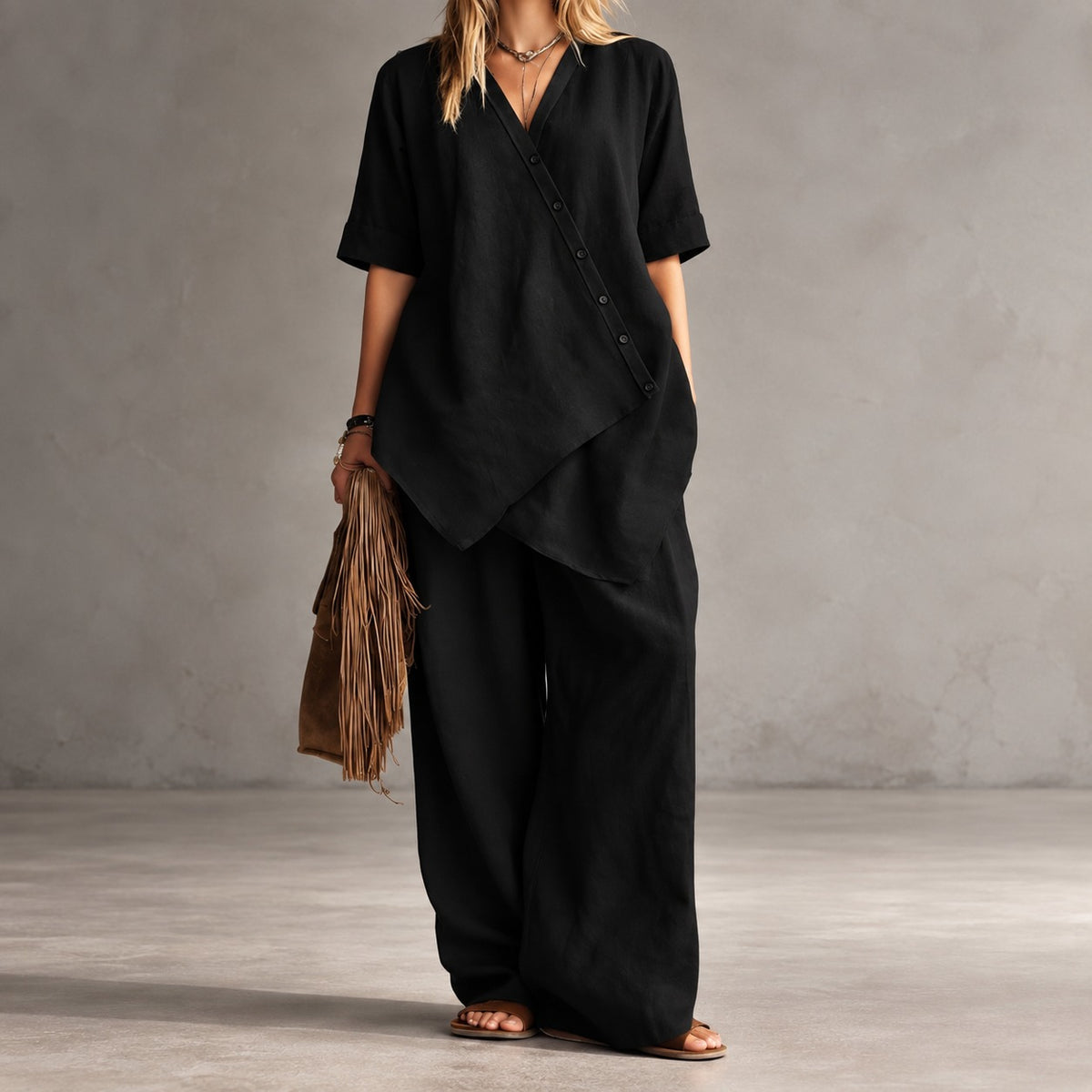 Noemi™ Set with Asymmetrical Blouse and Palazzo Pants
