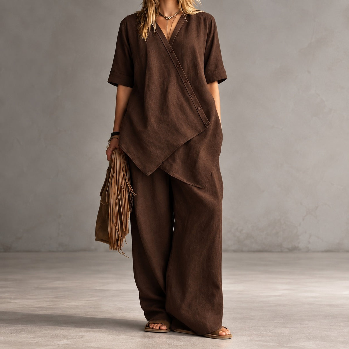 Noemi™ Set with Asymmetrical Blouse and Palazzo Pants
