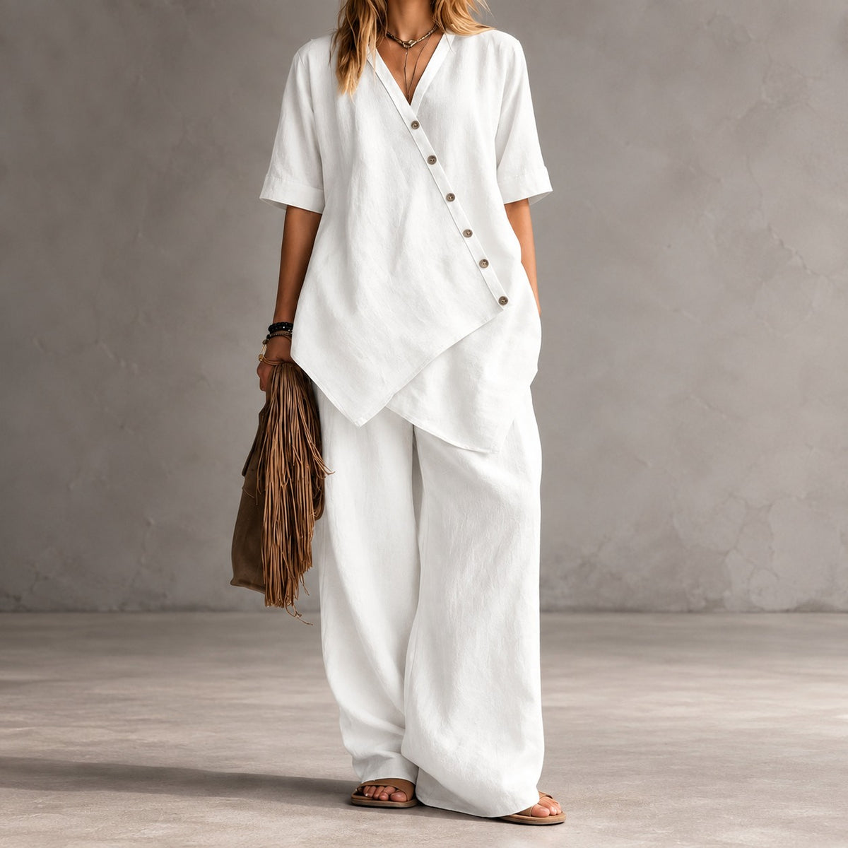 Noemi™ Set with Asymmetrical Blouse and Palazzo Pants