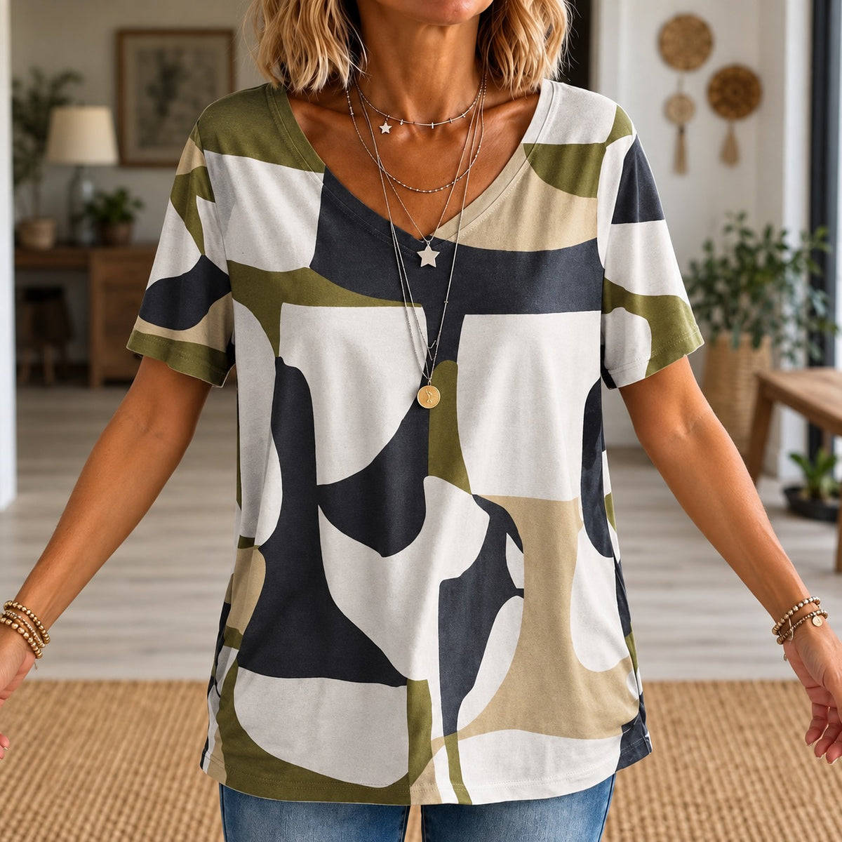 Blouse Solana™ with Abstract Print, V-Neck and Relaxed Fit