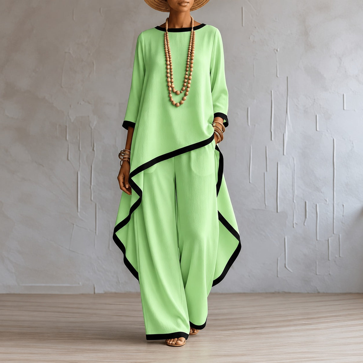 Set Adeline™ with Asymmetric Top, Wide-Leg Pants and Contrast Trim