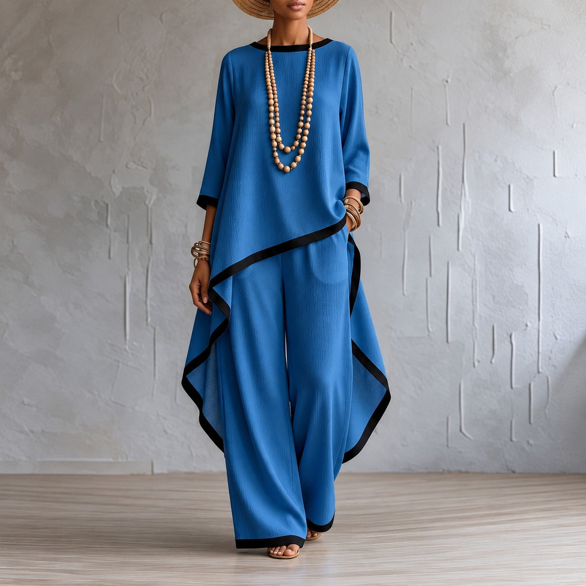 Set Adeline™ with Asymmetric Top, Wide-Leg Pants and Contrast Trim
