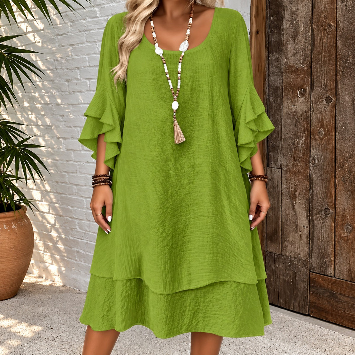 Dress Marin™ with Layered Ruffle Sleeves, Tiered Hem and Relaxed Fit
