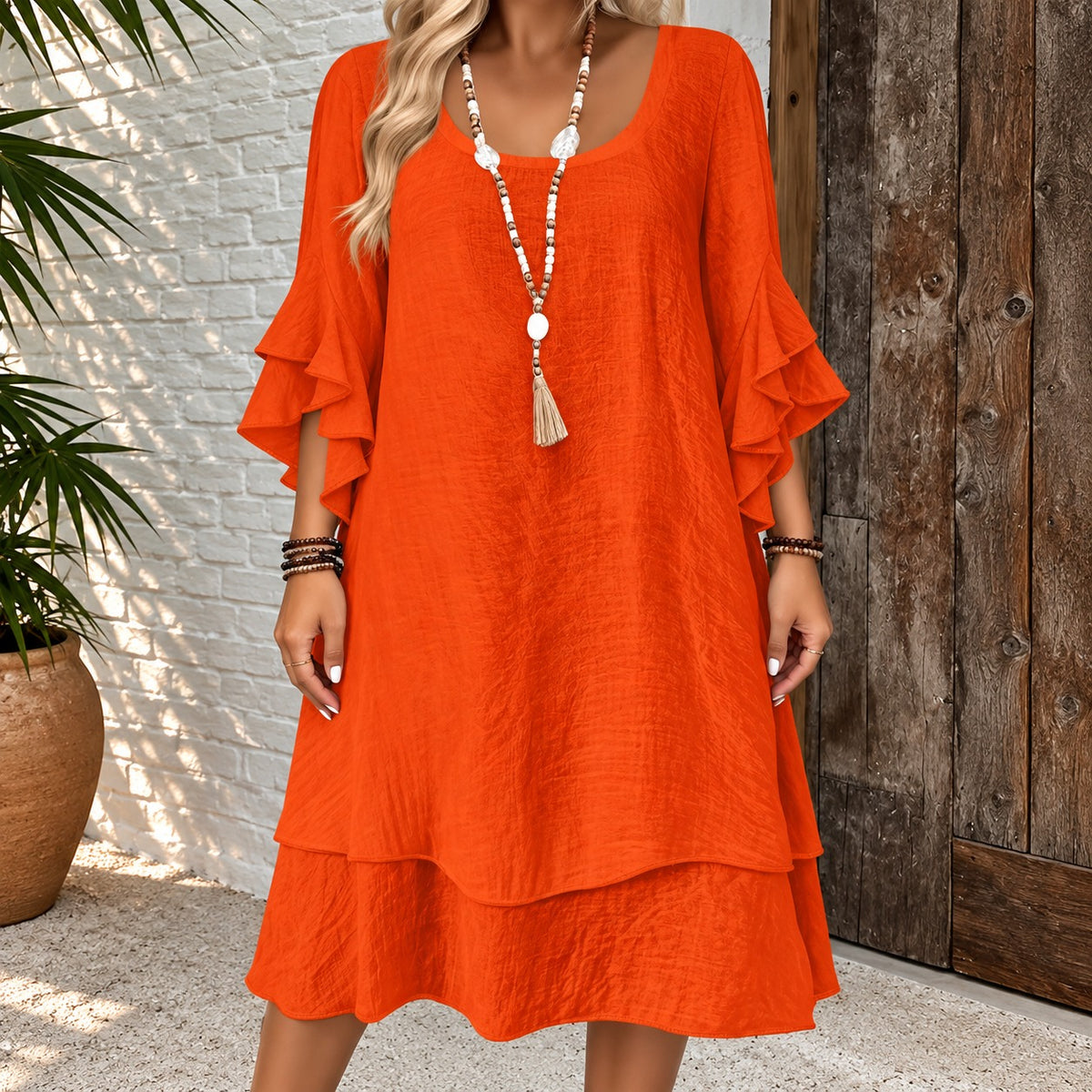 Dress Marin™ with Layered Ruffle Sleeves, Tiered Hem and Relaxed Fit