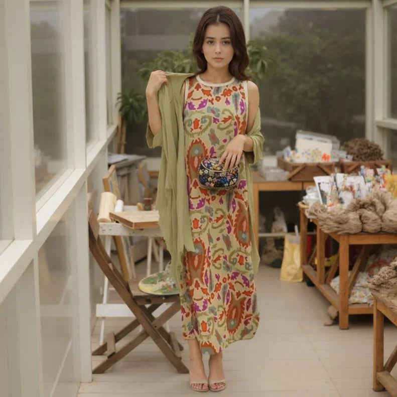 Majorie™ Artistic Satin Set with Dress + Matching Shawl / For Women Who Shine on Any Occasion!