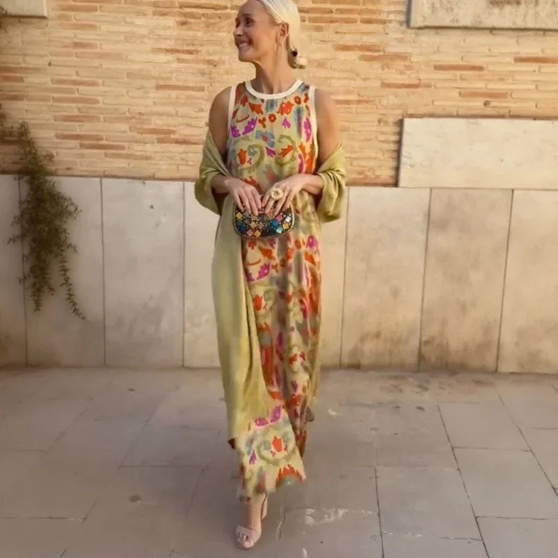 Majorie™ Artistic Satin Set with Dress + Matching Shawl / For Women Who Shine on Any Occasion!