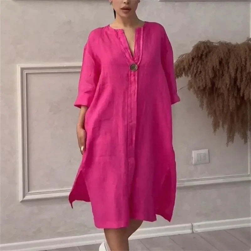 Toronto™ Dress in Cotton Linen with Loose Fit / Tropical Elegance with a Touch of Modern Sophistication!
