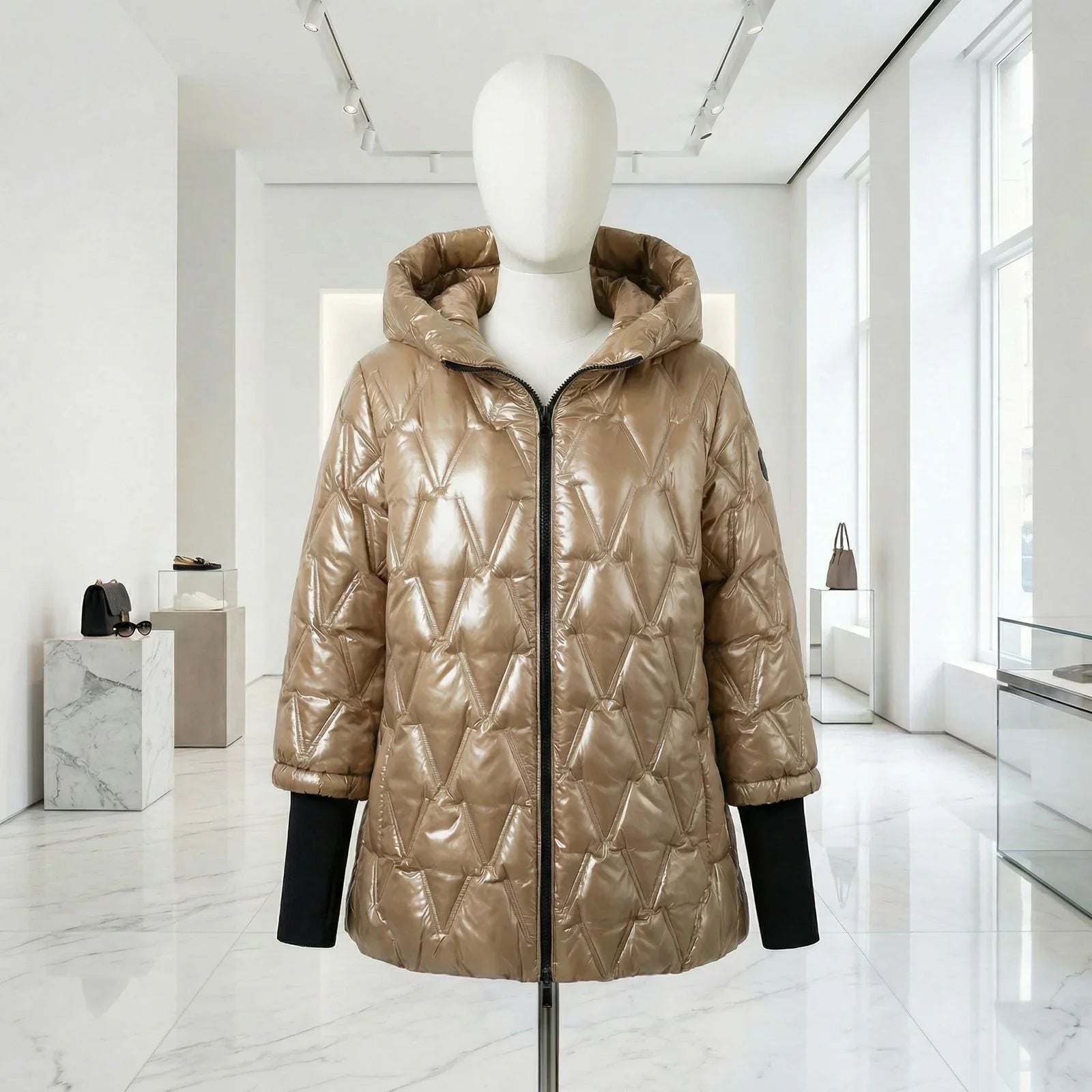 Vogue™ Quilted Cotton Jacket with Structured Hood and Layered Sleeve Design