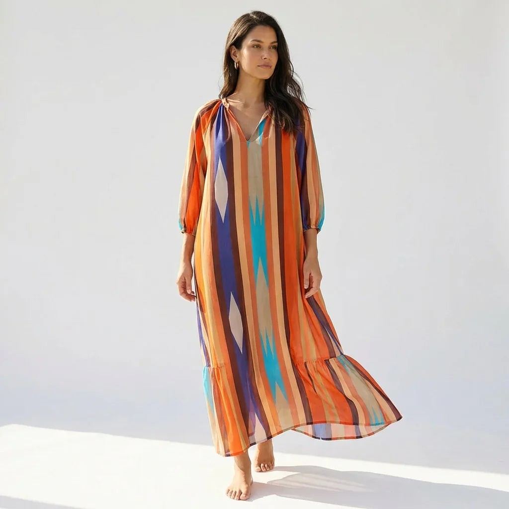 Camellia™ Viscose Maxi Dress with Deep V Neckline
