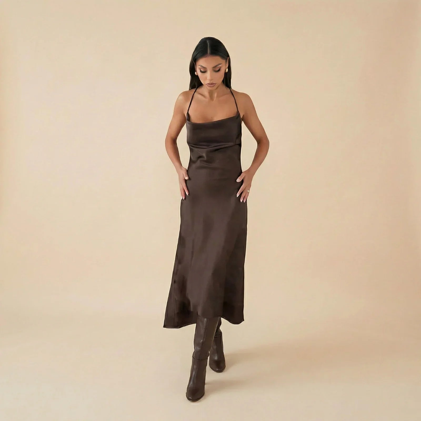 Urban Duchess™ Set with Satin Dress and Delicate Knit Sweater