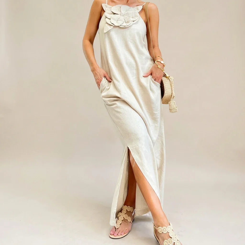 Carmela™ Elegant Dress with Artisan Flower Detail