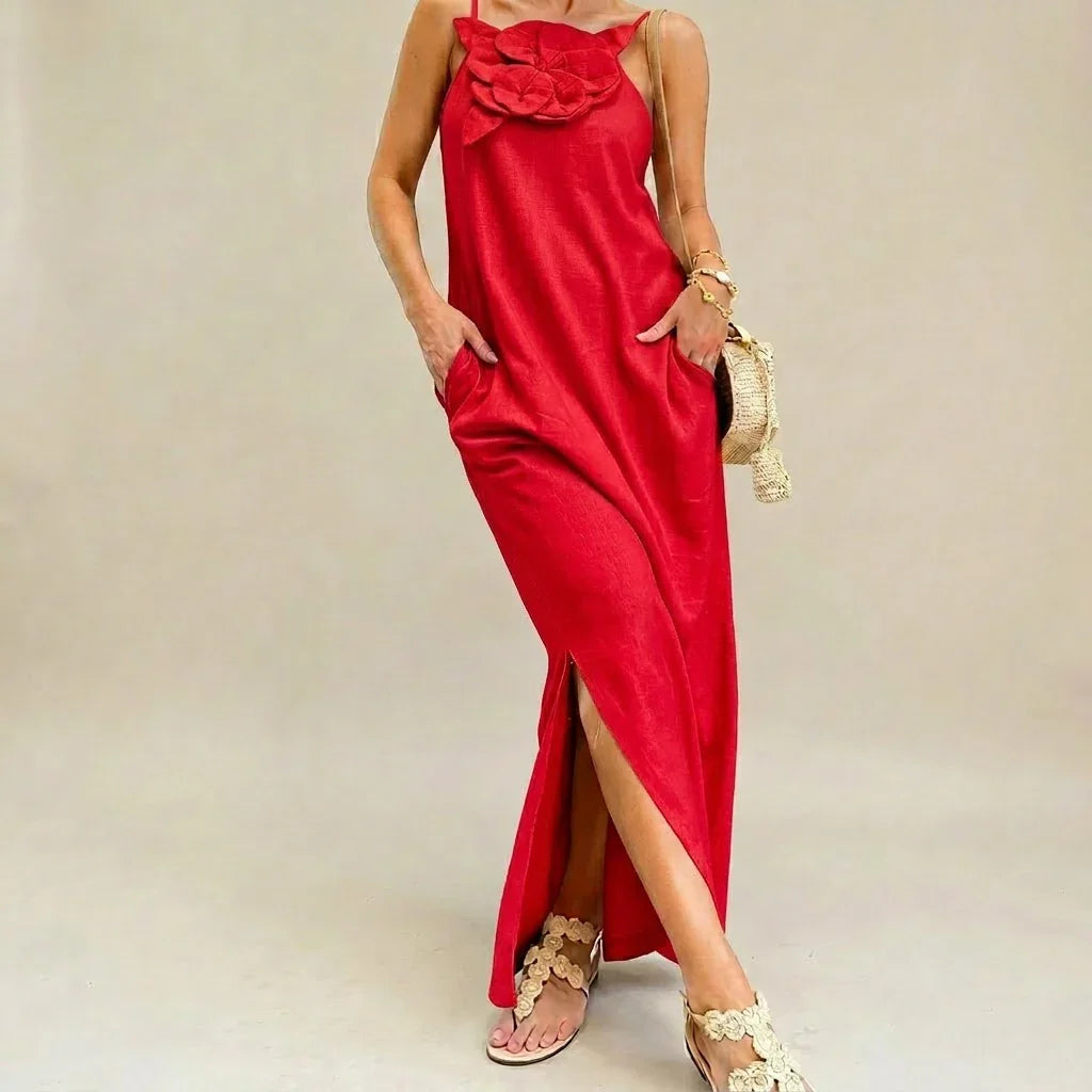 Carmela™ Elegant Dress with Artisan Flower Detail