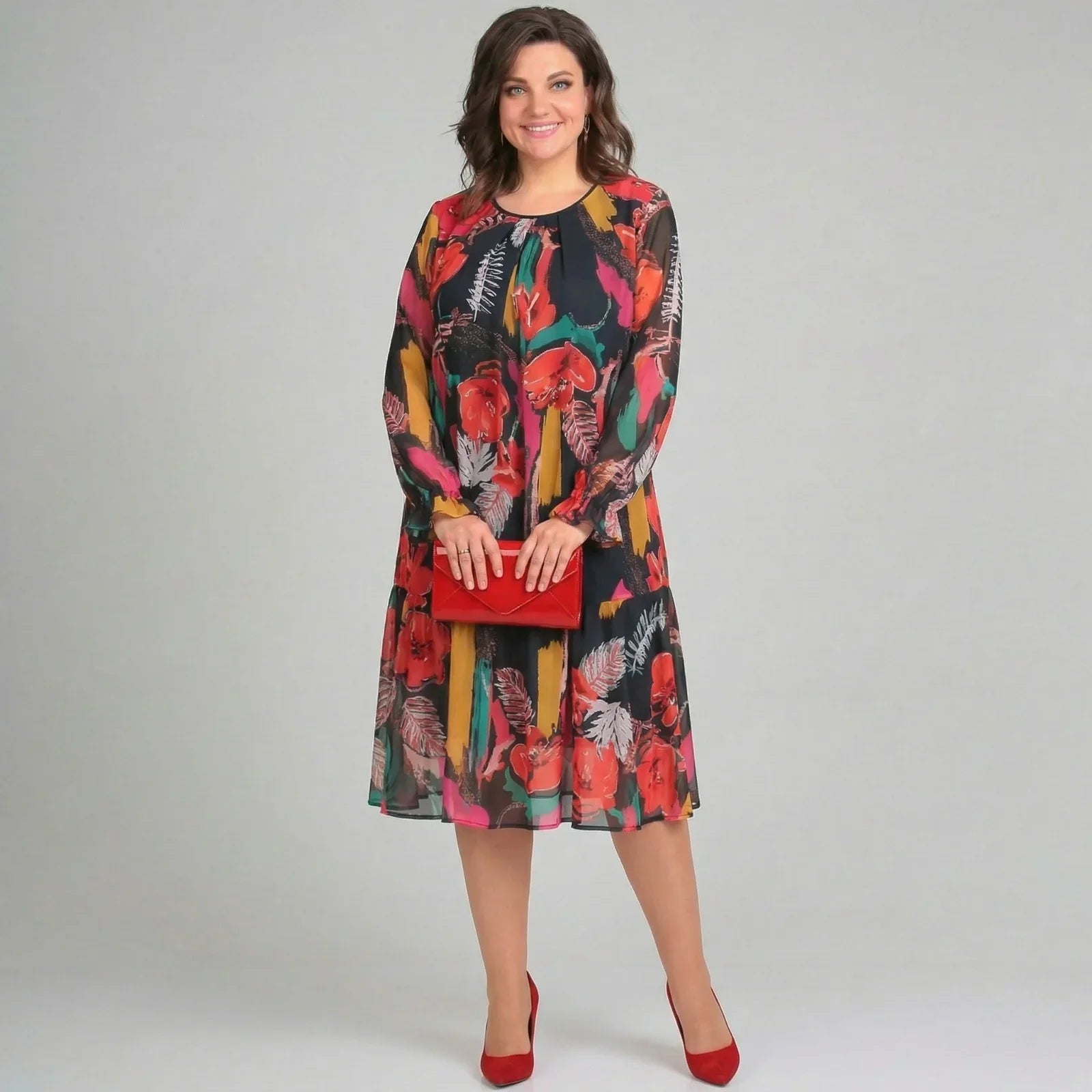 Gardenia™ Dress with Flowing Sleeves and Vibrant Print