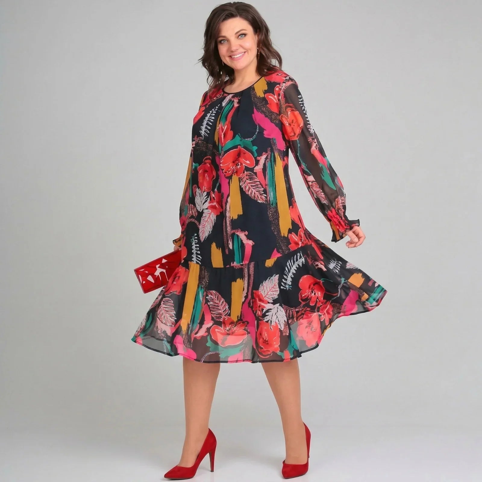 Gardenia™ Dress with Flowing Sleeves and Vibrant Print