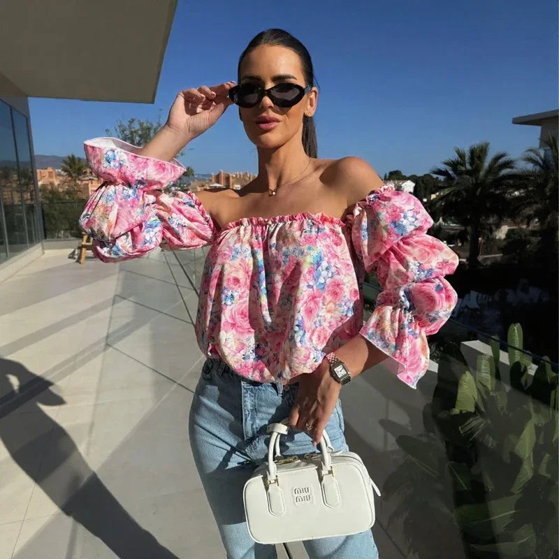 Florenze™ Off-Shoulder Blouse with Elegant Floral Design