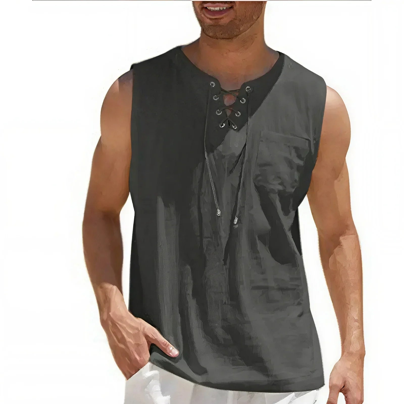 Zayron™ Linen Cotton Tank with Modern Cut and Relaxed Style