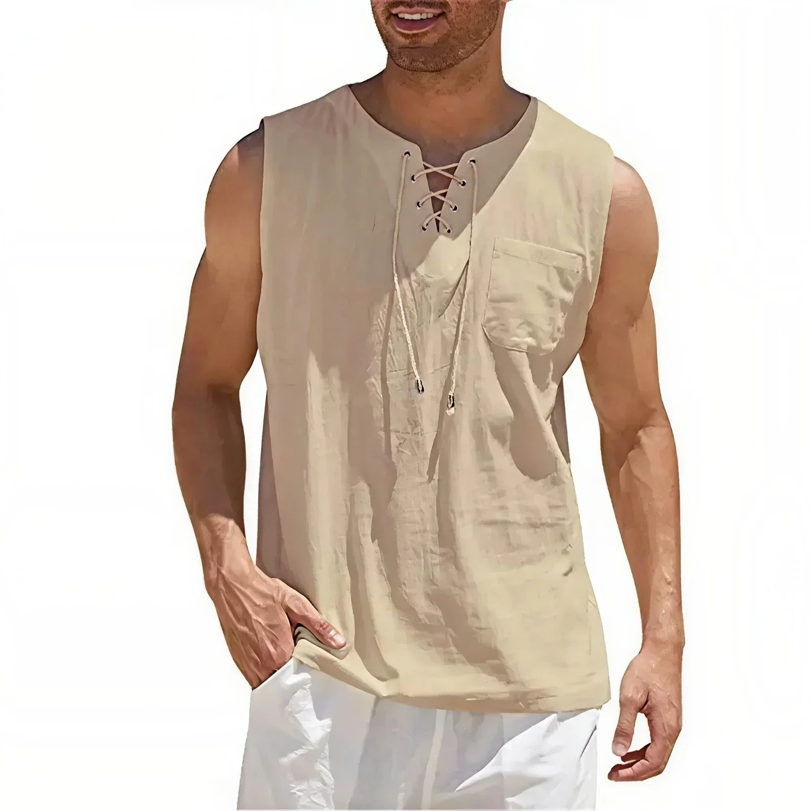 Zayron™ Linen Cotton Tank with Modern Cut and Relaxed Style