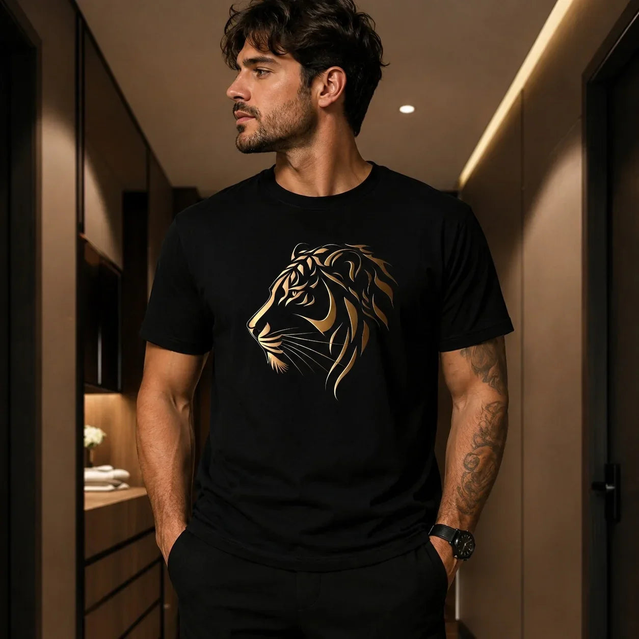 Varkon™ T-Shirt with Tiger Gold Print and Premium Look