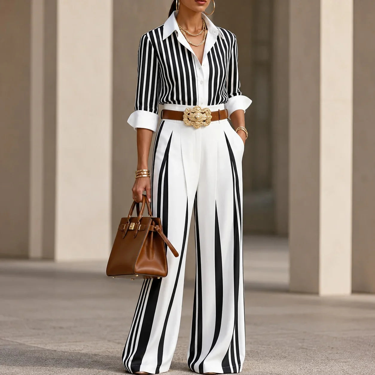 Almarine™ Set With Classic Stripes and Flowing Wide-Leg Pants