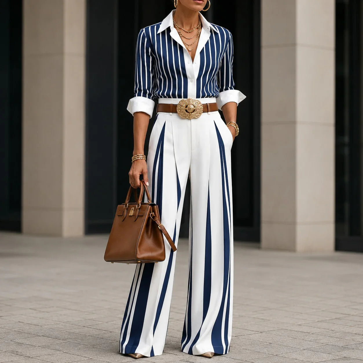 Almarine™ Set With Classic Stripes and Flowing Wide-Leg Pants