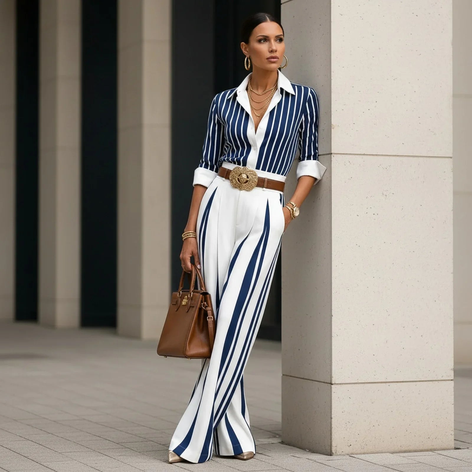 Almarine™ Set With Classic Stripes and Flowing Wide-Leg Pants