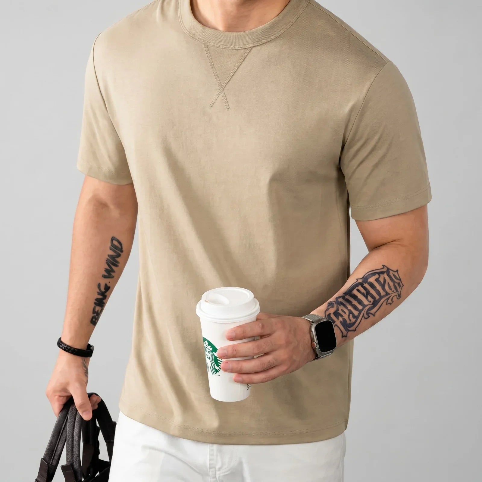 Louis™ T-shirt in Premium Cotton with Spandex and Ribbed Round Neck