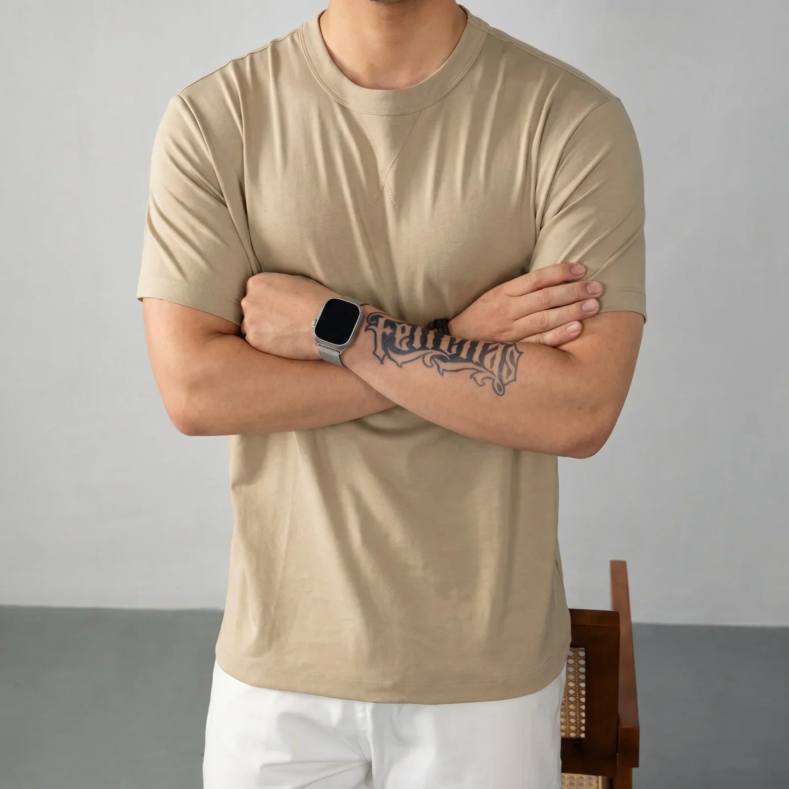 Louis™ T-shirt in Premium Cotton with Spandex and Ribbed Round Neck