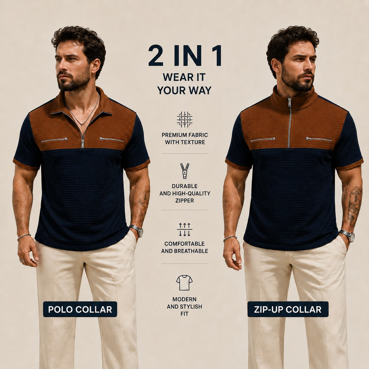 Axton™ Shirt with Zip Collar and Modern Style