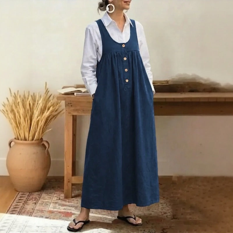 Meadow™ Pinafore Dress With Minimalist Front Buttons