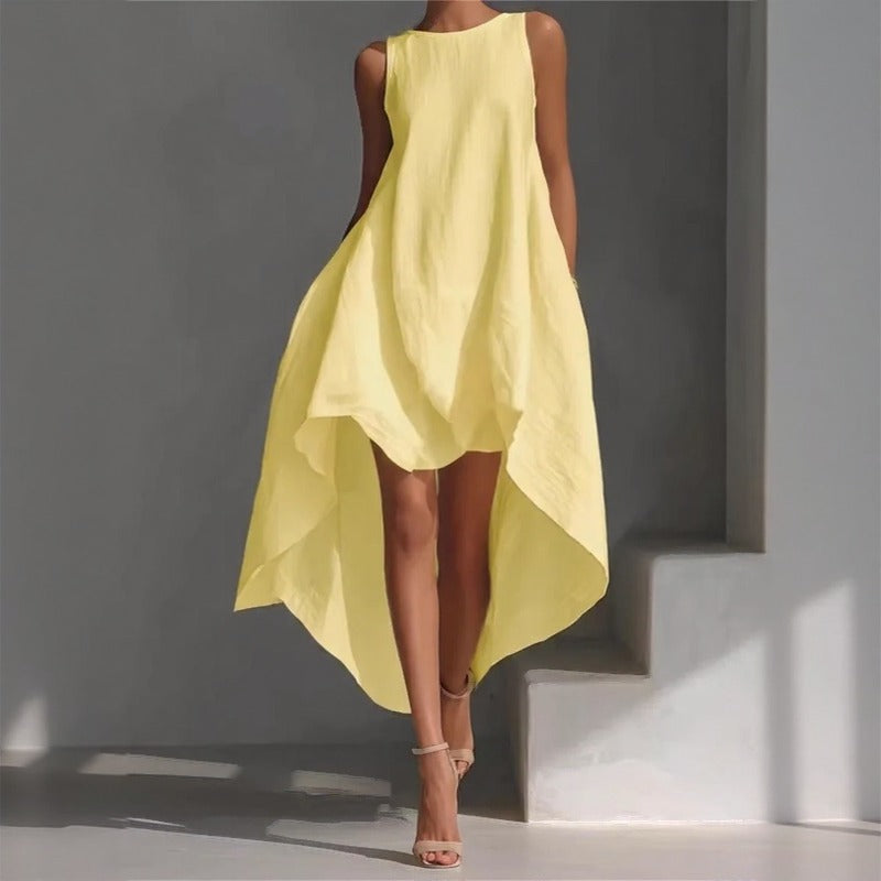 Solennie™ Dress With Extended Hem and Minimalist Design