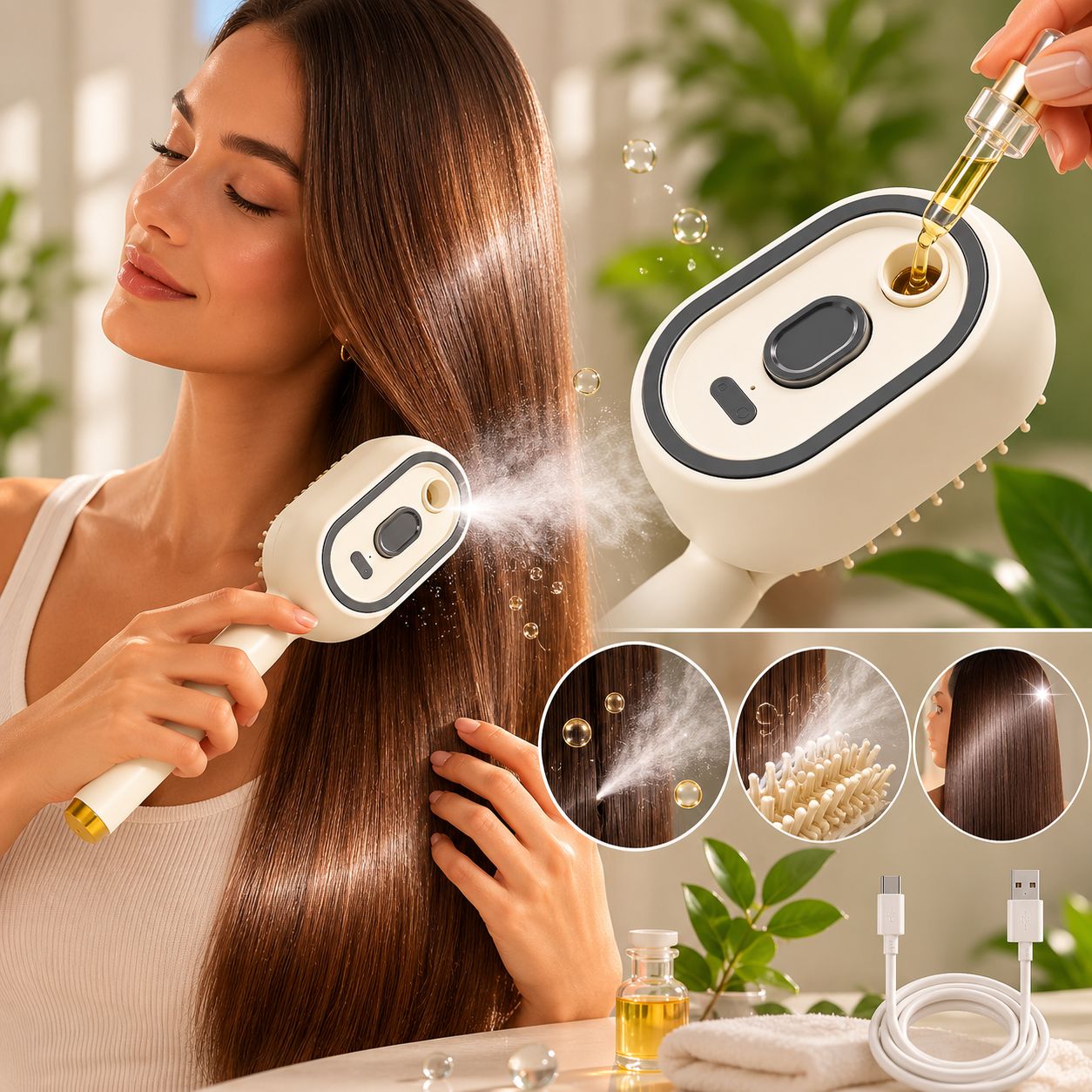 3-in-1 Electric Hair Brush – Reduces Frizz, Smooths and Massages Without Damaging Hair