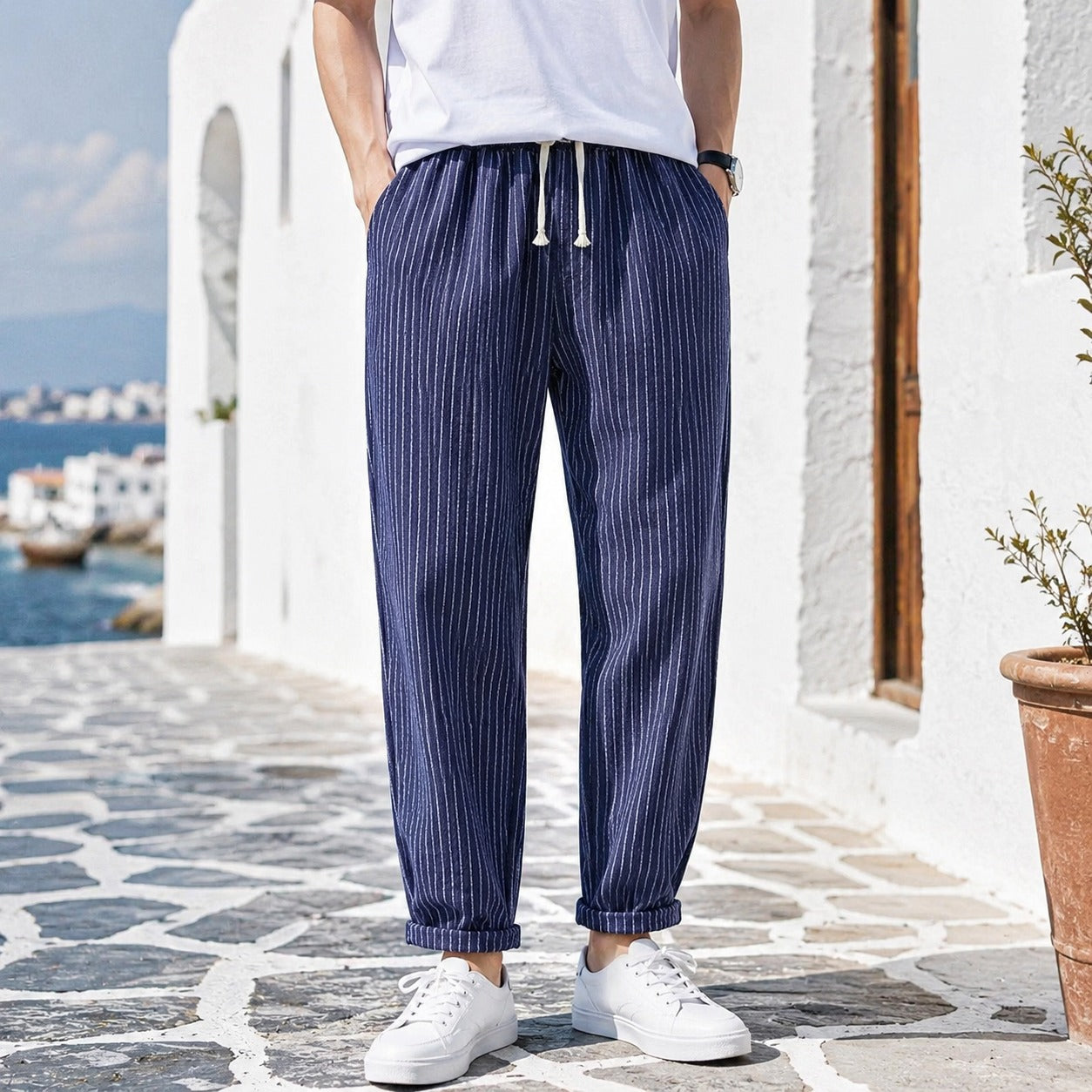 Lawrence™ Cotton-Linen Pants with Elegant Stripes