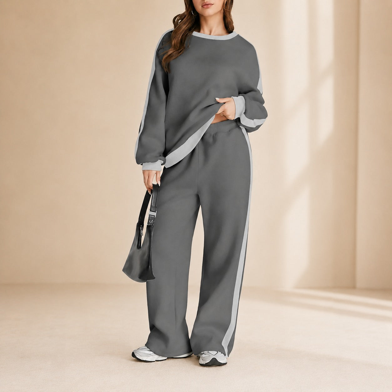 Celestelle™ Sweatshirt Set With Side Stripes And Wide-Leg Pants