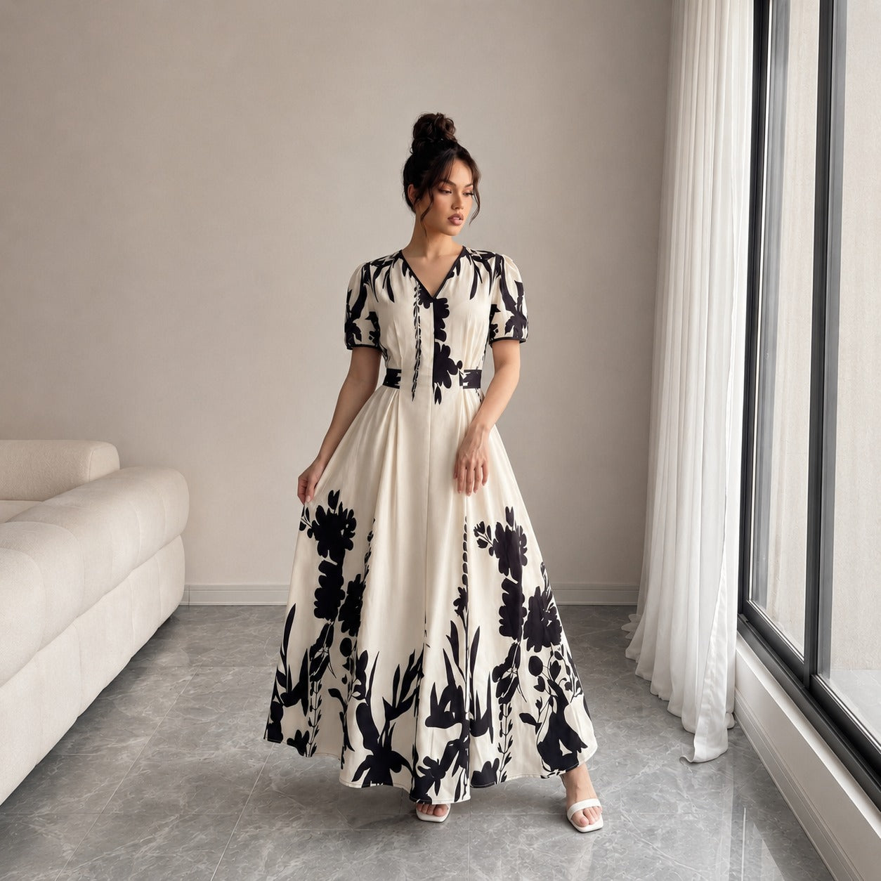 Maristelle™ Dress With Contrasting Floral Print And V-Neckline