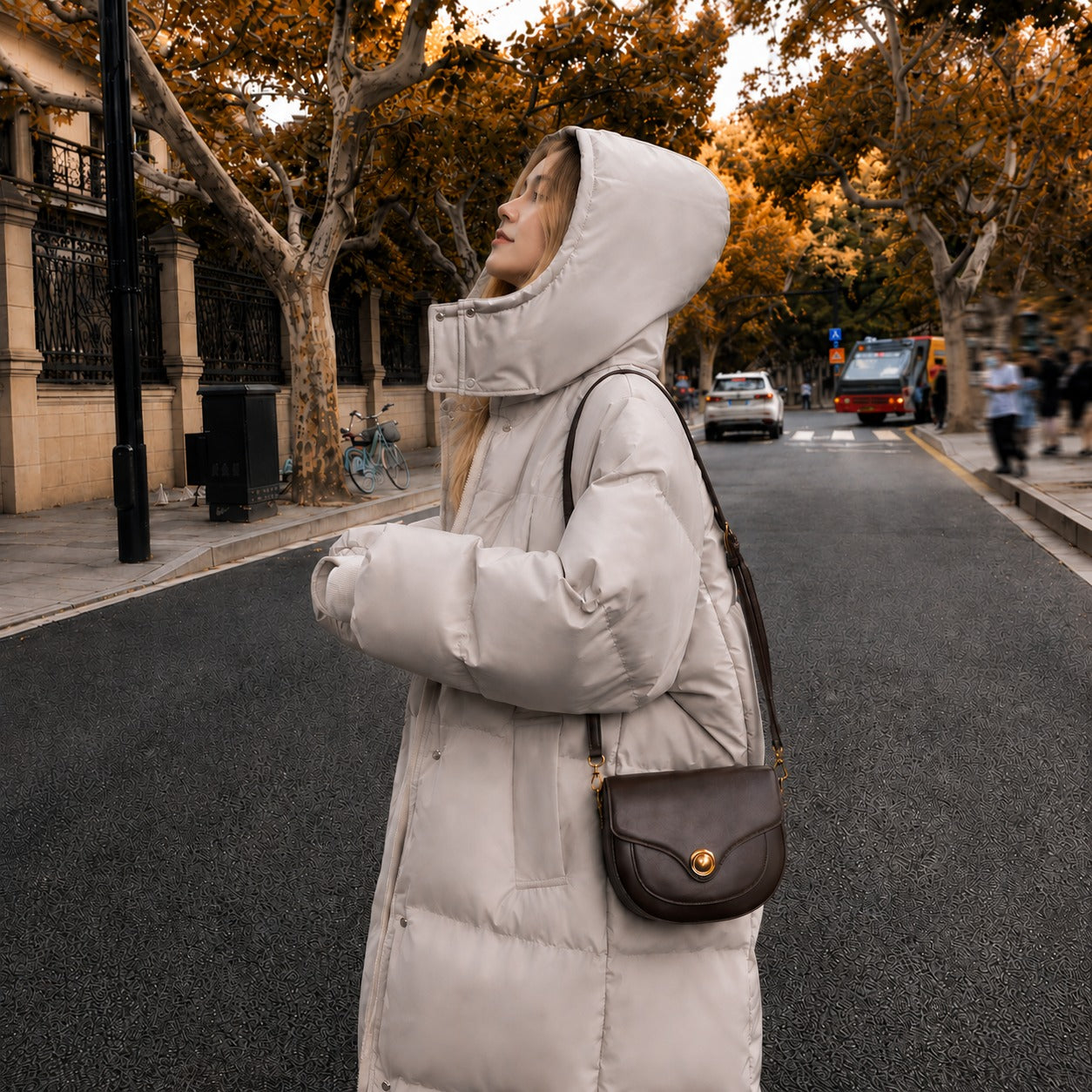Chamonix™ Long Quilted Coat with Hood and High Collar