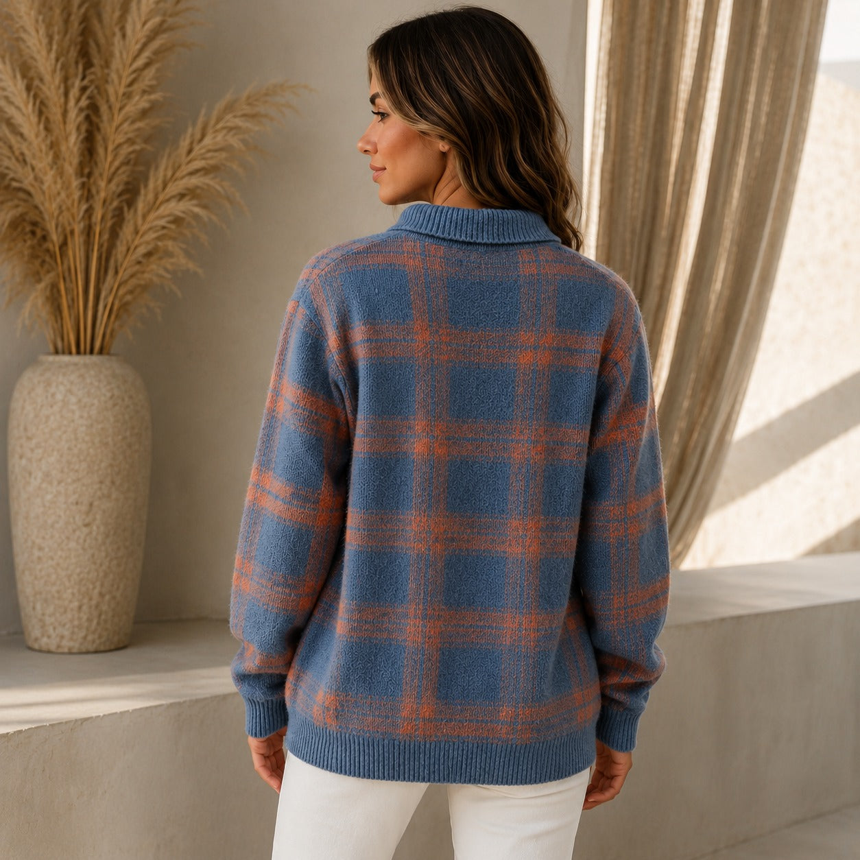 Saint Claire™ Premium Knit Cardigan with Plaid Pattern