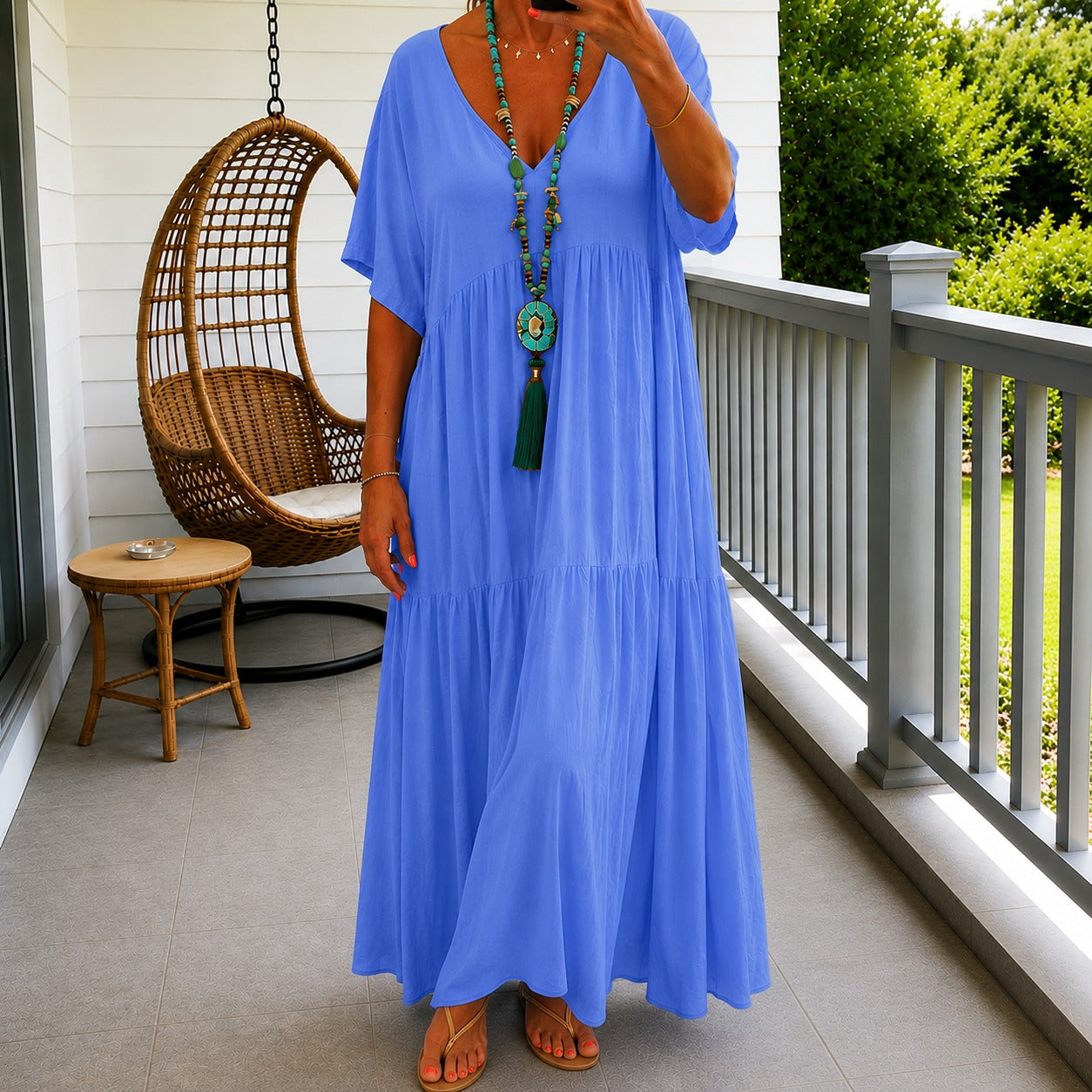 Liorenna™ Linen Cotton Dress With Relaxed Fit And V-Neck