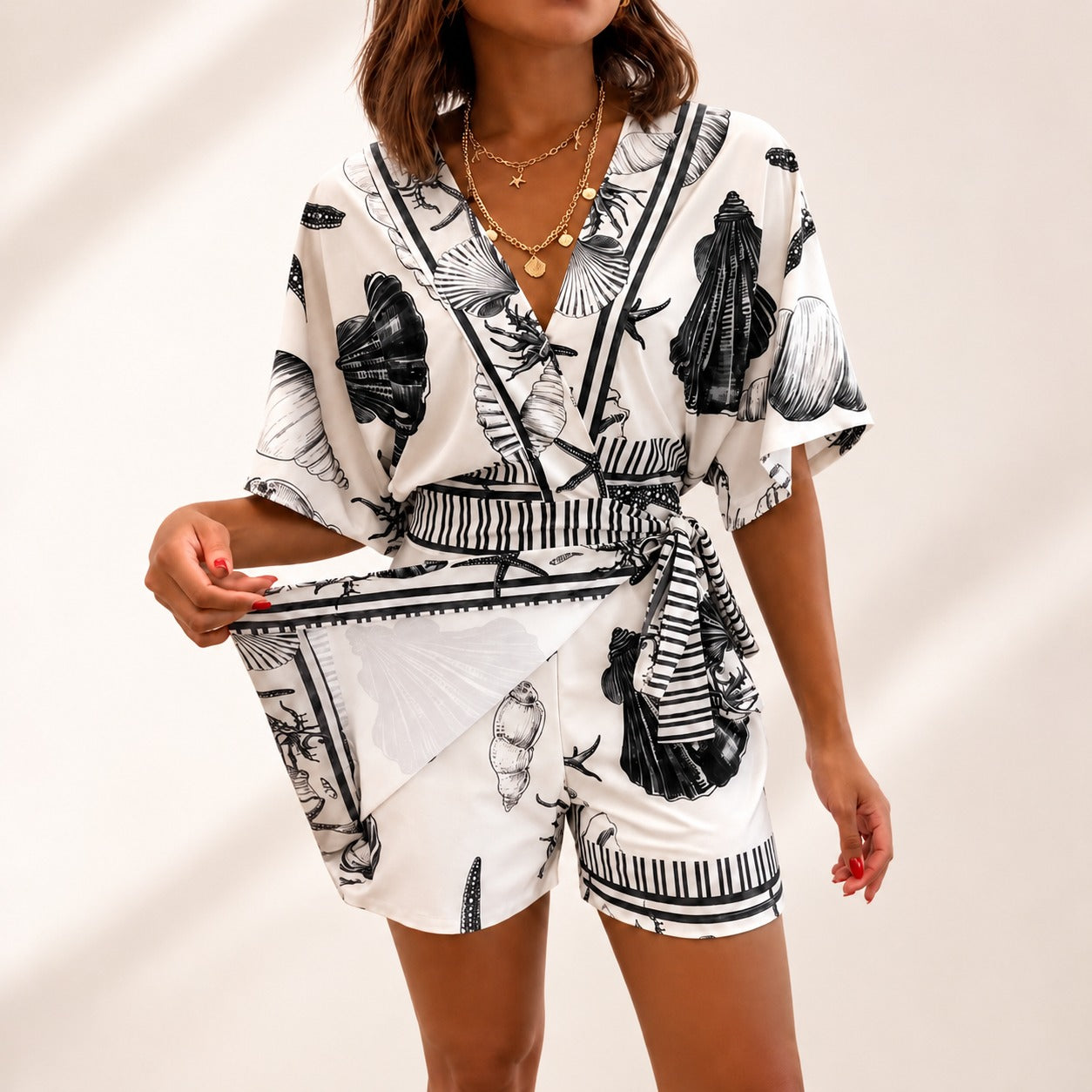 Azzurine™ Skort Romper With Side Tie And Exclusive Mediterranean Print