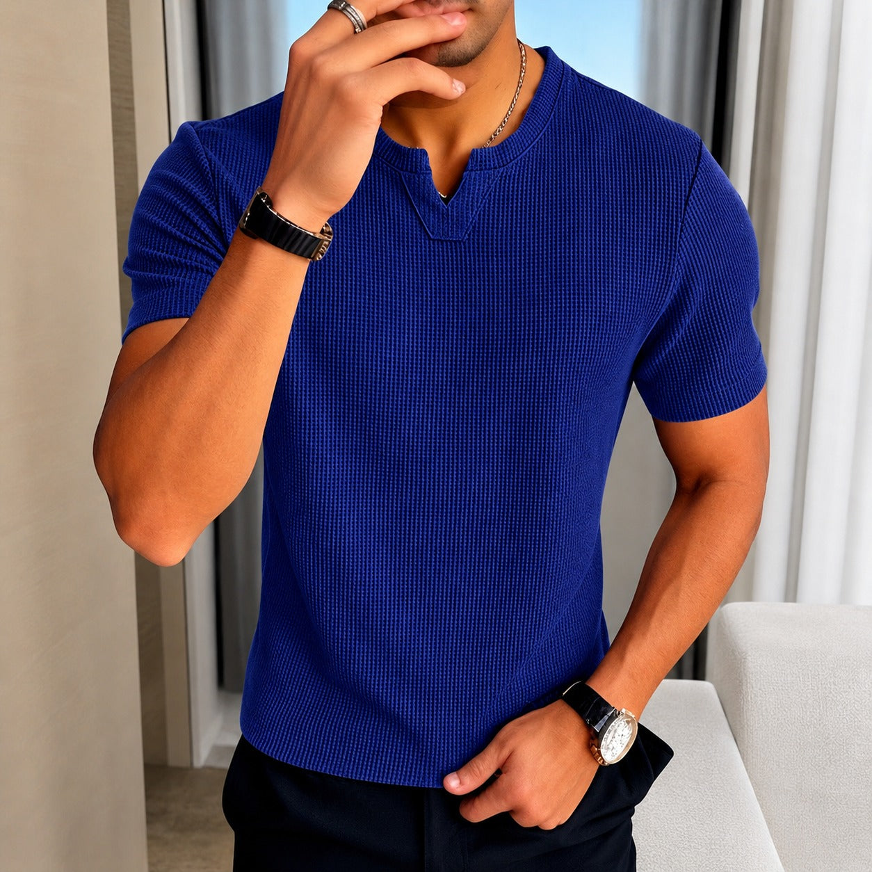 Matthew™ T-Shirt in Textured Cotton Knit with Old Money Style