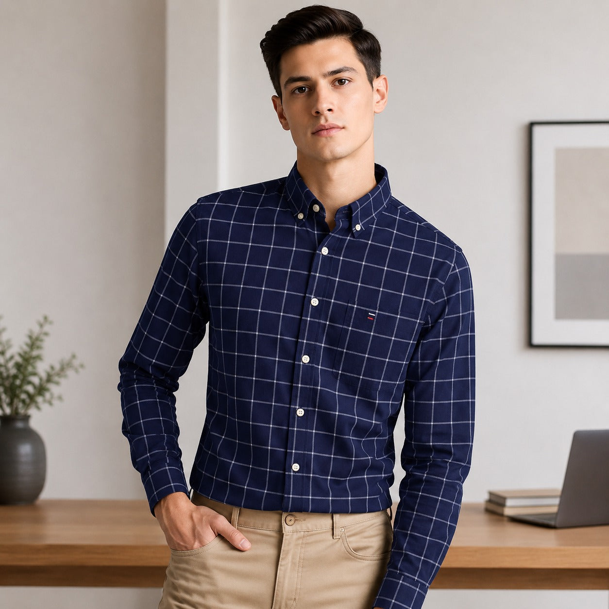 Shirt Brixton™ in Breathable Cotton with Checked Pattern