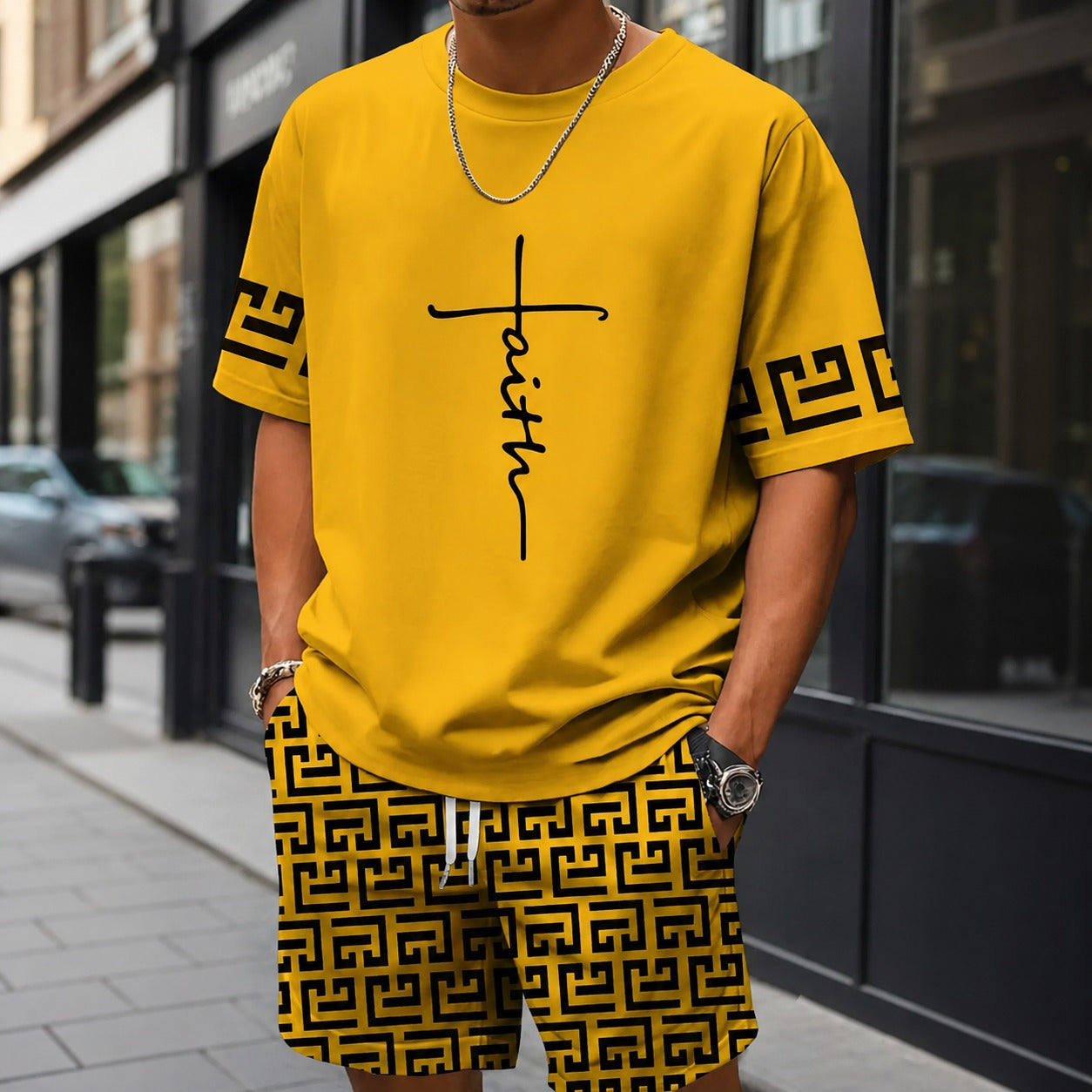 Set Lucento™ with Oversized T-Shirt and Geometric Drawstring Shorts / Bold streetwear with effortless confidence.