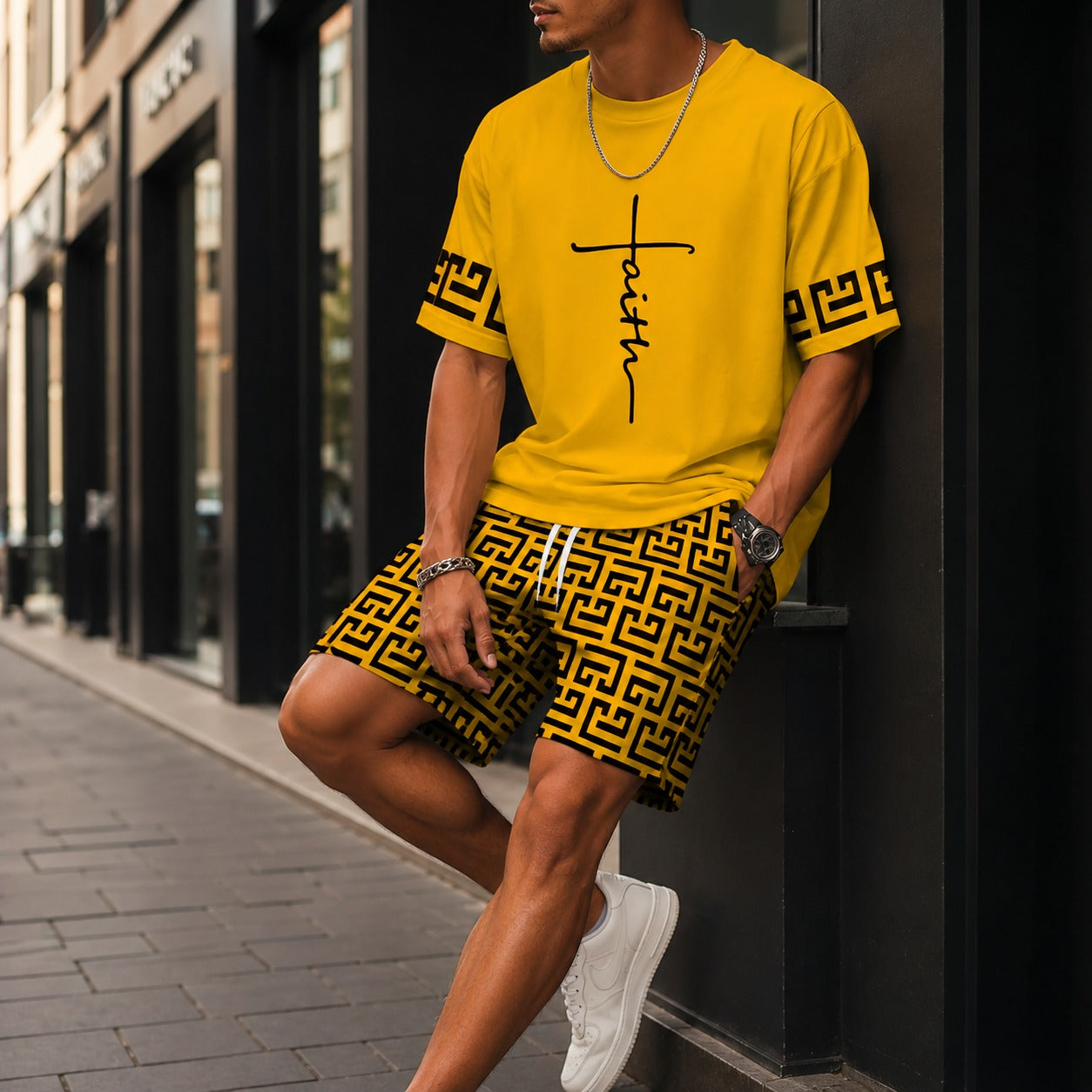 Set Lucento™ with Oversized T-Shirt and Geometric Drawstring Shorts / Bold streetwear with effortless confidence.