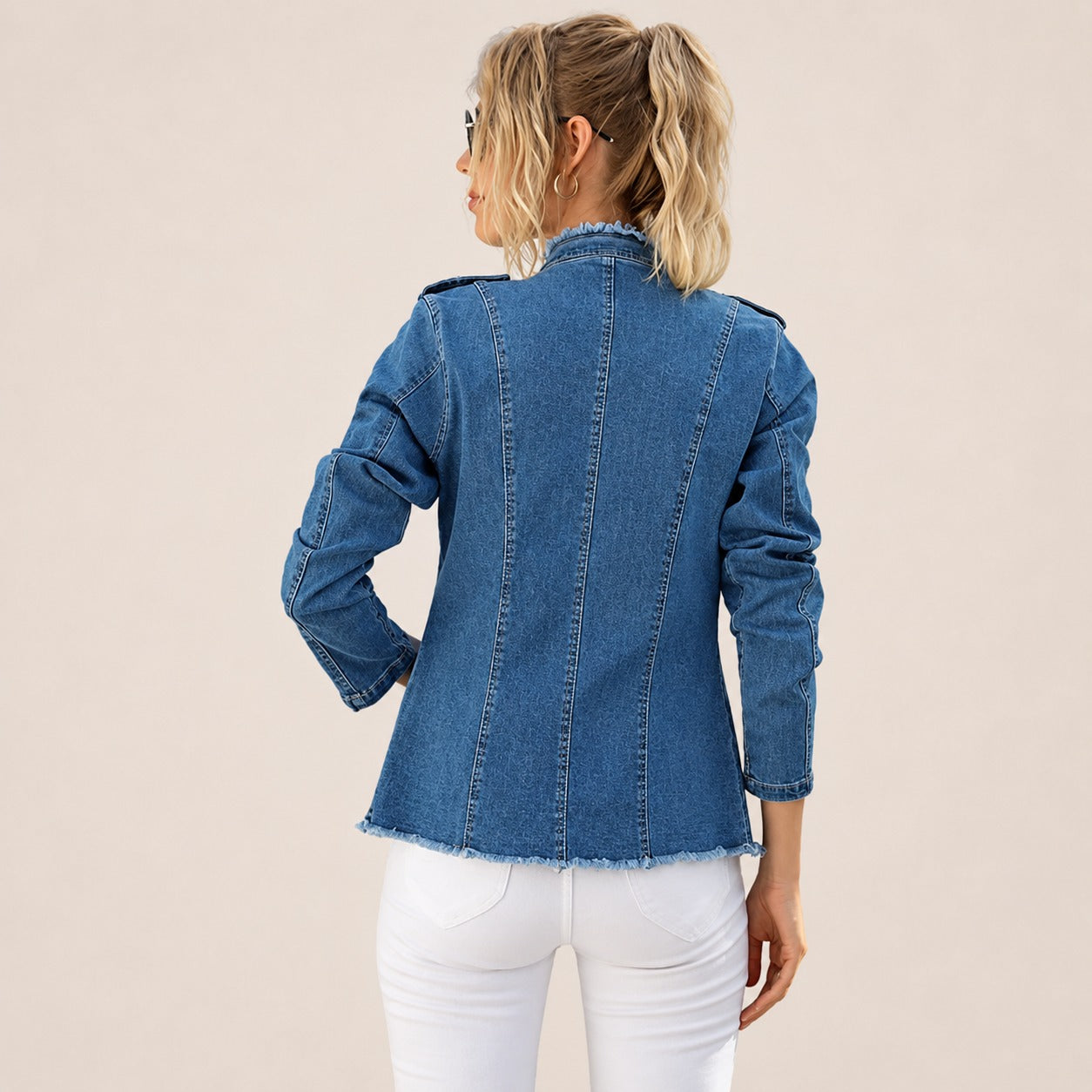 Denim Jacket Lorenna™ with Military Buttons and Frayed Trim